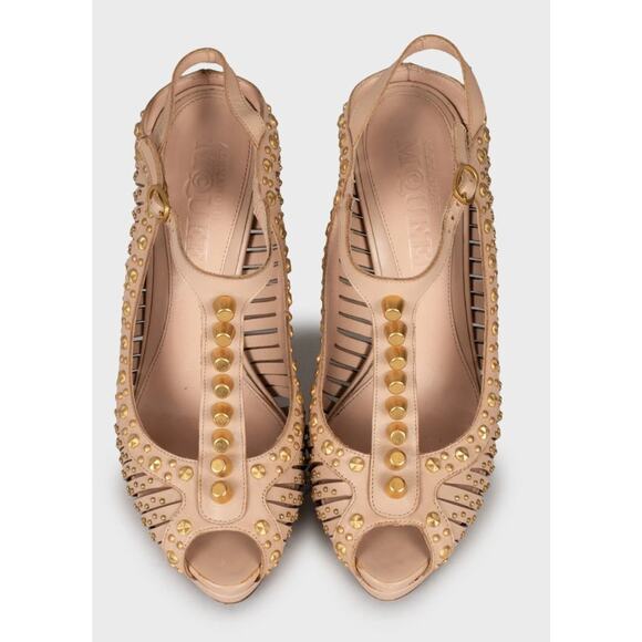 Alexander McQueen Pink Leather Gold Details Sandals Sz.37 - Picture 2 of 5